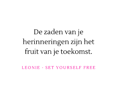 DE ZADEN VAN JE HERINNERINGEN ZIJN HET FRUIT VAN JE TOEKOMST!